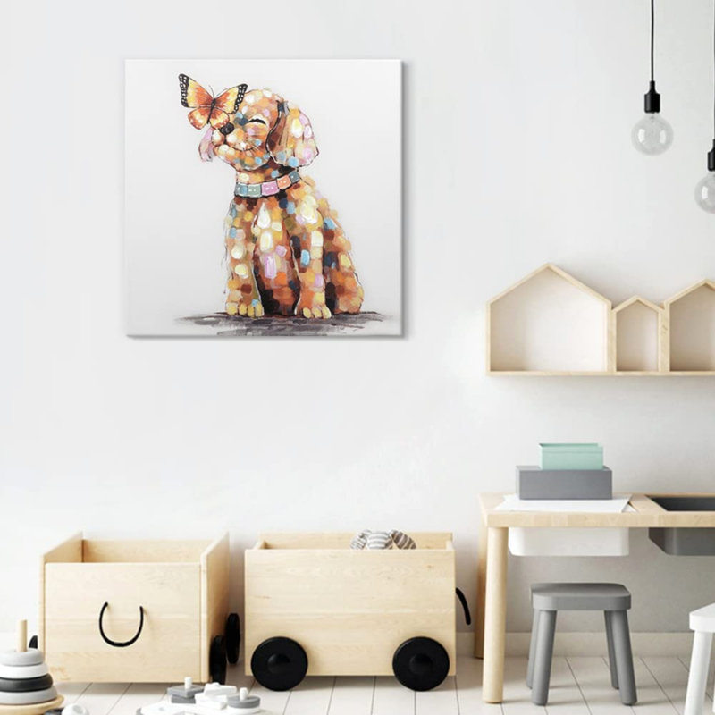 Art mural sur toile non encadrée avec chiot animal de compagnie, 16 po x 16 po