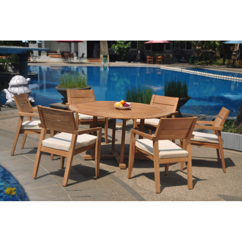 Sansome Teak Wood Patio Dining Set with Round Table, 30.5" H x 72" W, 6