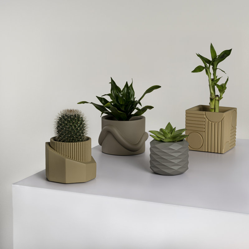 Ensemble de vases géométriques en béton faits à la main avec trous de drainage Romy, Mat neutre terreux