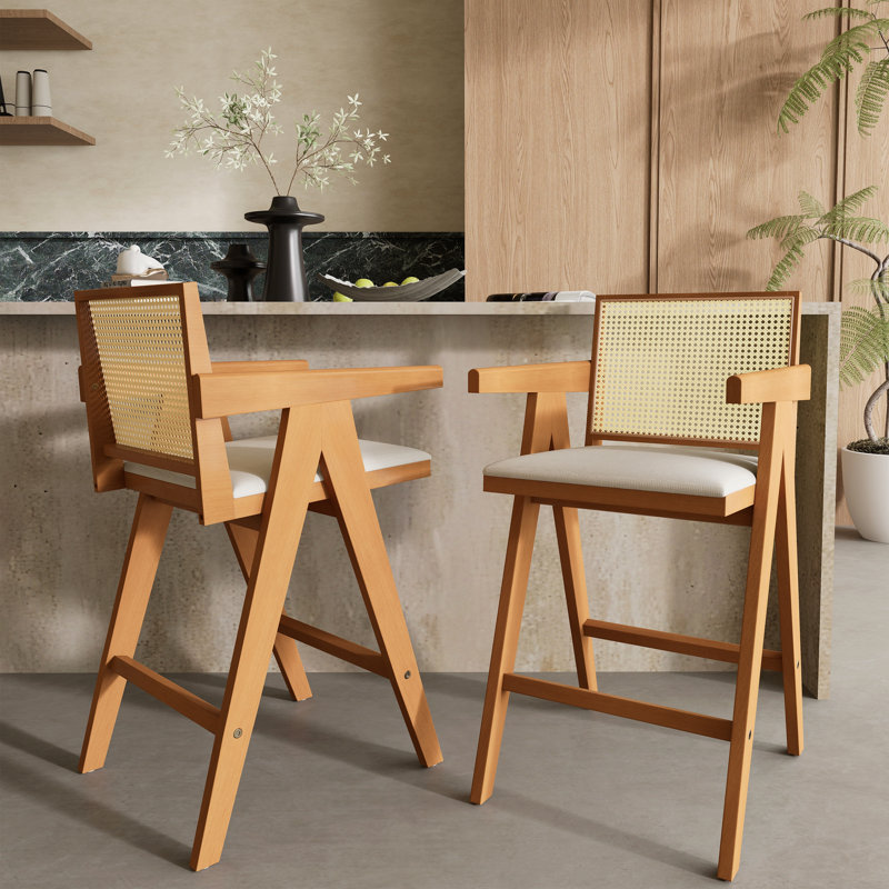 Tabouret de bar minimaliste moderne de 27 po avec siège en bois massif, structure en bois massif, Brun