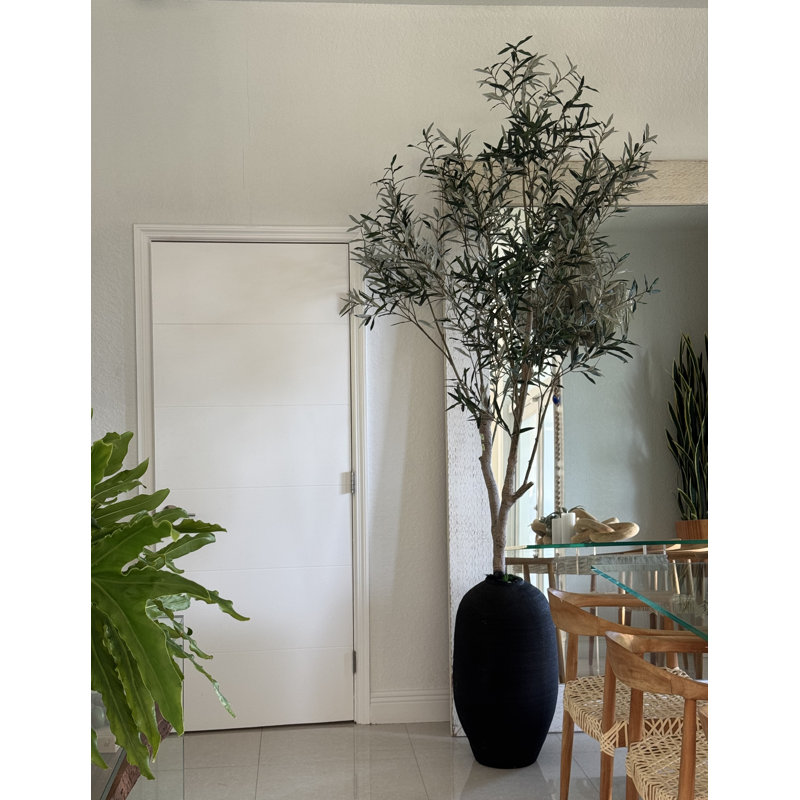 Artificial Olive Tree In White Konos Vase, Black