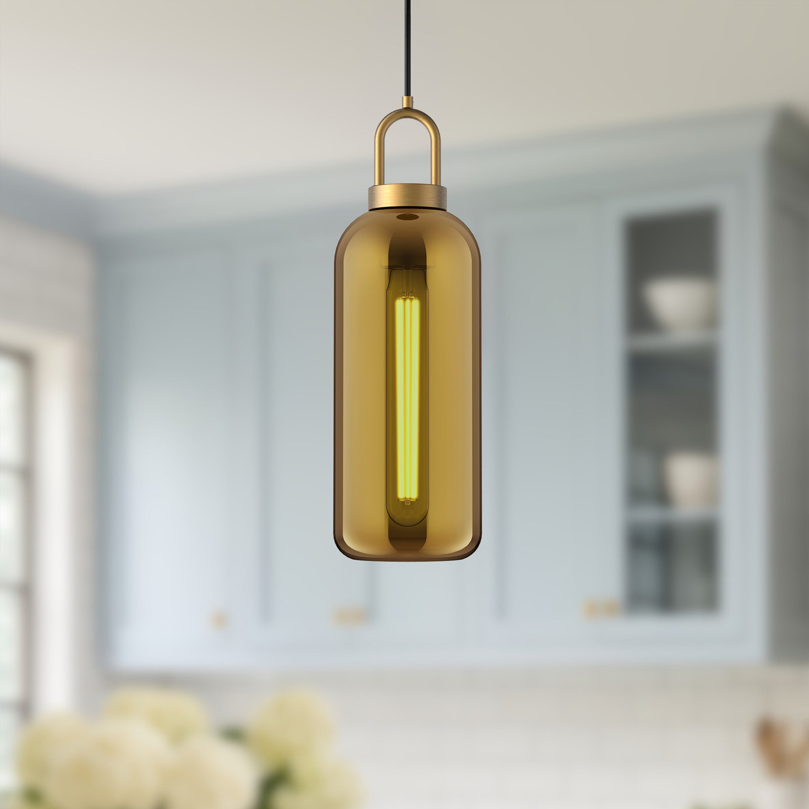 Minneapolis Single Light Glass Pendant, Aged Gold, Copper, 14.875" H x 5.125"W  x  5.125" D 