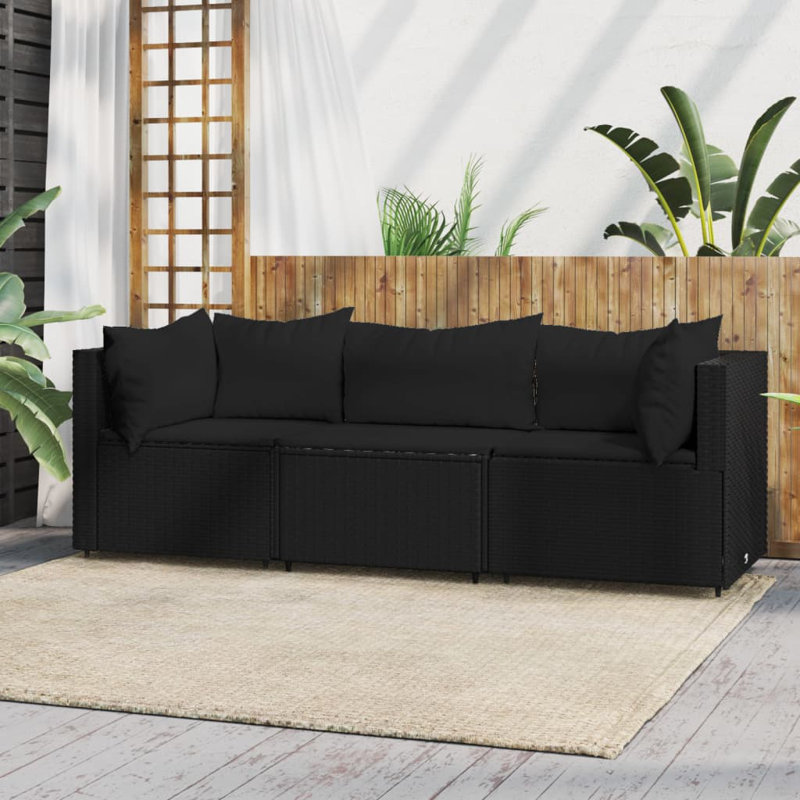 24.8'' Wide Patio Sectional Set with Cushions, Black, Black
