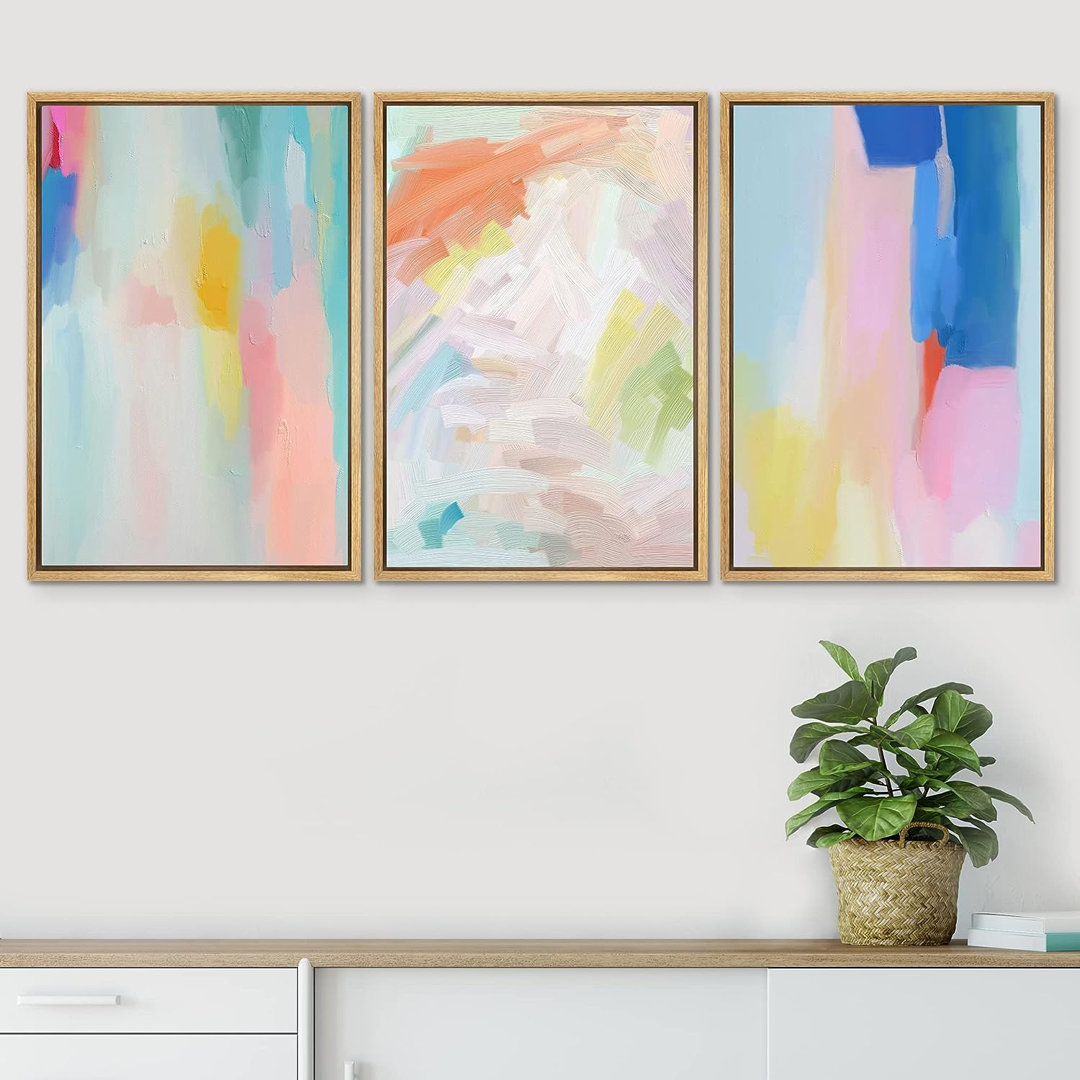 Abstract Colorful Strokes " Watercolor Pastel Rainbow " 3 - Pieces IDEA4WALL 
