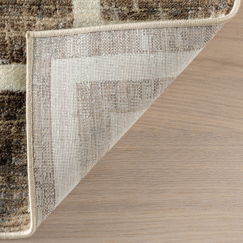 Olvera Beige Geometric Border Synthetic Area Rug, 5' x 7'