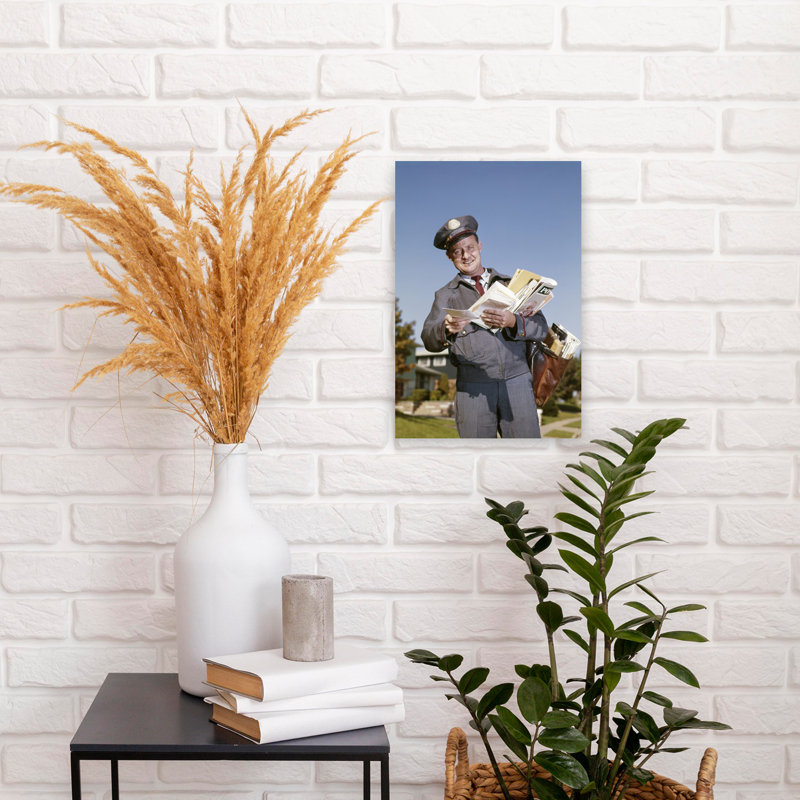 «1960S», souriant, courrier, lettres de Hodling, sac de courrier, rétro, rétro, art mural, 18" H x 12" W