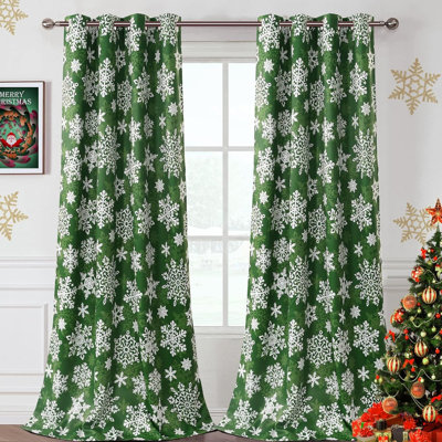 Christmas Curtains For Living Room Thermal Insulated Snowflake Pattern Curtains 84 Inch Length 2 Panels Set Winter Snow Grommet Window Curtain Drapes