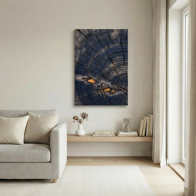 «Charred Wood Cross Section with Amber Resin Patchs», art mural sur toile, H 36 po x l 24 po
