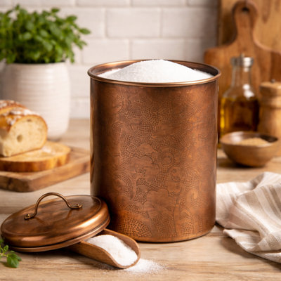 Stainless Steel Kitchen Canister | Antique Copper Finish | Beautiful Food Storage Container for Kitchen Counter, Tea, Sugar, Coffee, Caddy, Flour Canister with Rubber Seal Lid | 4 QT