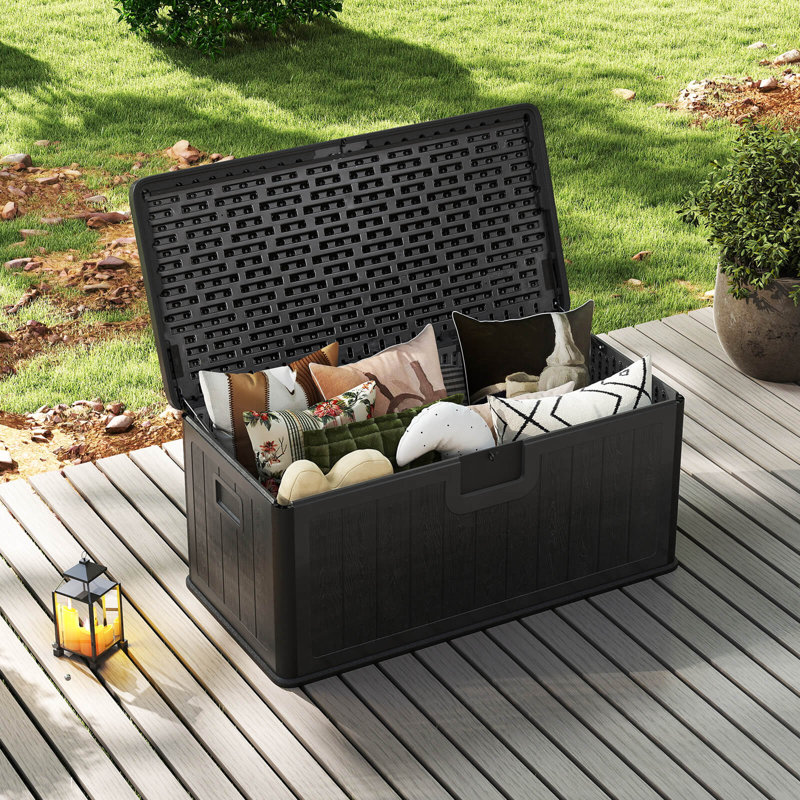 Storage Box with Lockable Design & Gas Strut Handle 2 Person Bench Garden Organizer, Black