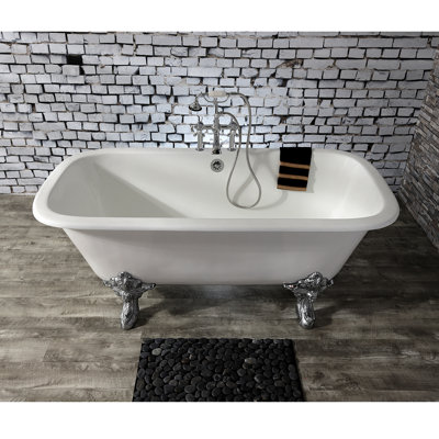 Kingston Brass Aqua Eden 67-Inch Cast Iron Rectangular Double Ended Clawfoot Tub (7-Inch Faucet Drillings)