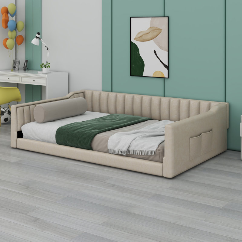 Lit de jour rembourré et poche de rangement latérale, Beige