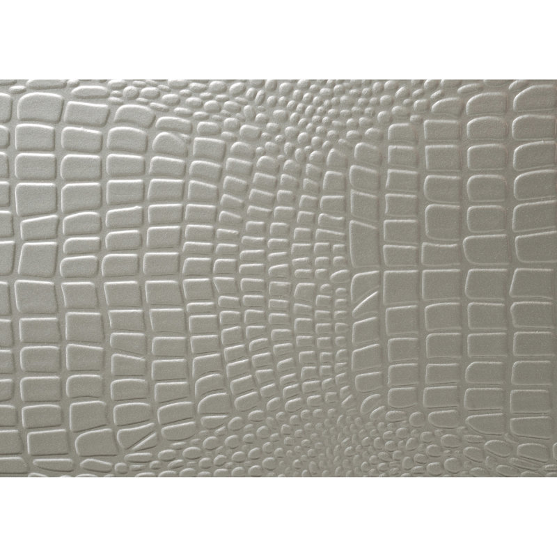 Champagne Colored Twin Size Bed With Upholstered Crocodile Skin Headboard Upholstery And Element