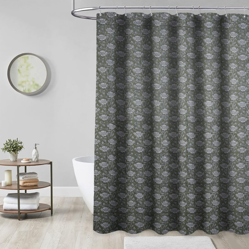 Rideau de bain en lin à imprimé éthique fabriqué en blocs | 100% lin |  Eco Decor, Dhruv, vert, H 108 po x l 45 po