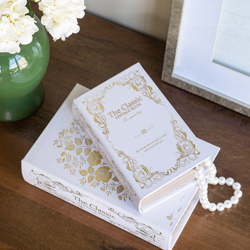 Ensemble de 2 boîtes-livres blanches et dorées