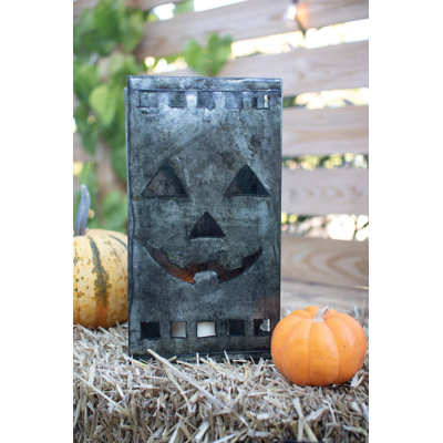 13.5" Tin Jack-O-Lantern Luminary Set of 6, Halloween Metal Lanterns Décor