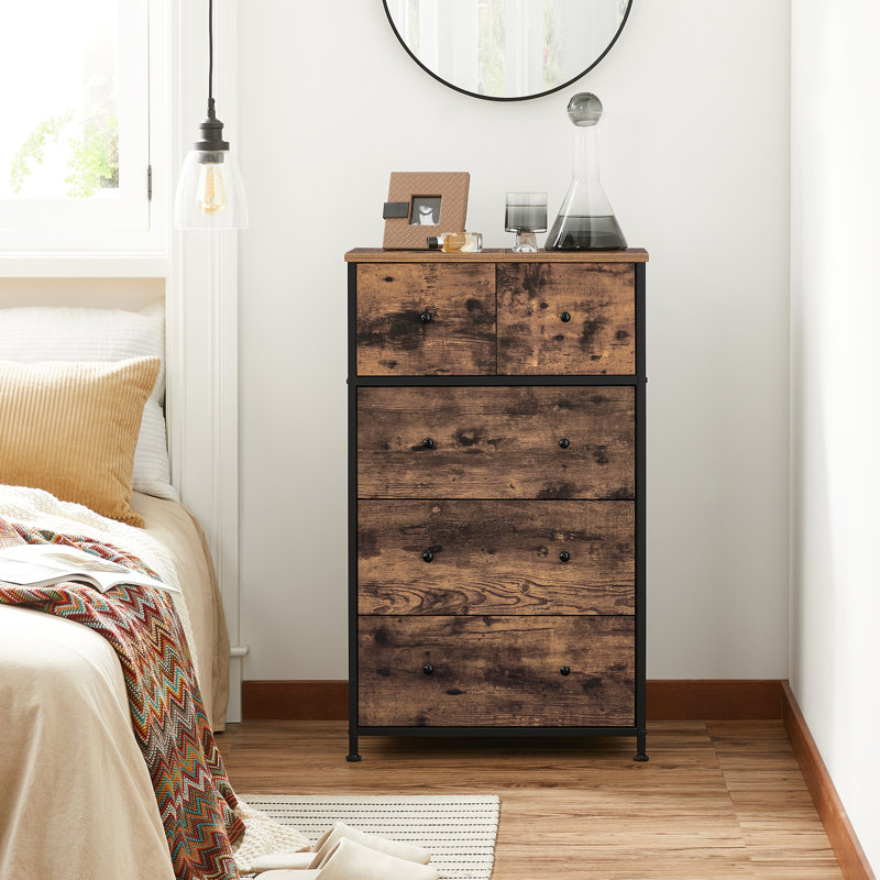 Adeoye 5 - Drawer Chest of Drawers, Rustic Brown/Classic Black