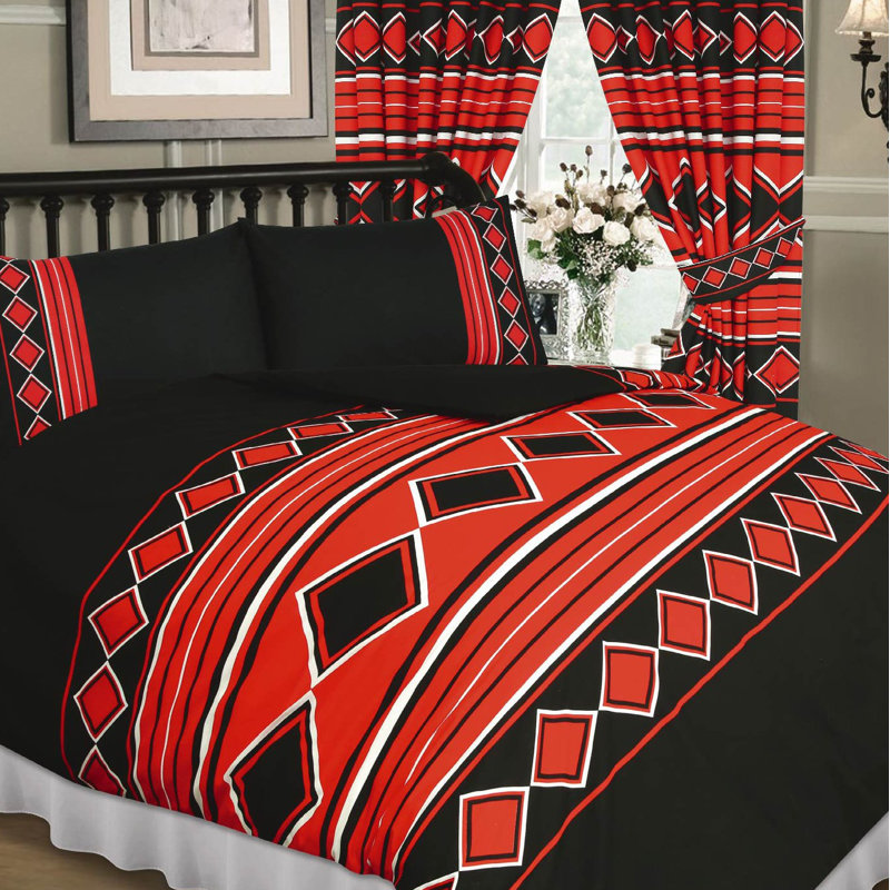 Rivero Duvet Cover Set, Black/Red, King Duvet Cover + 2 Standard Pillowcases
