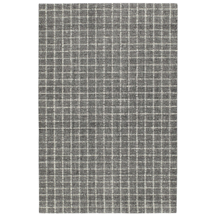 Conall Plaid Hand Hooked Wool Area Rug in Grey