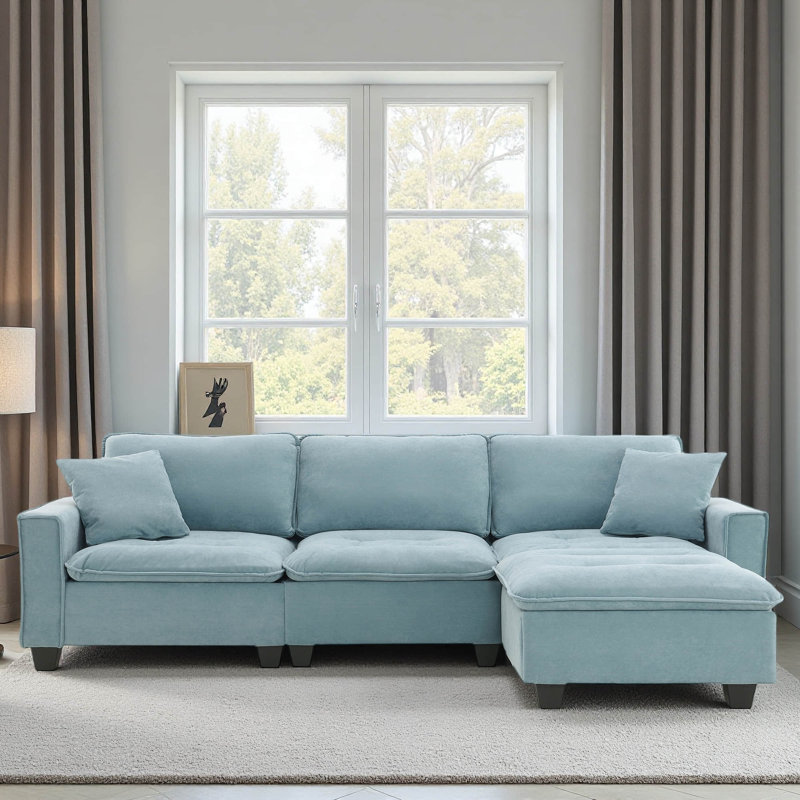 Canapé modulaire convertible 100 x 59 po, ensemble de canapé réversible en forme de L avec coussins gratuits, canapé-lit en velours 4 places avec repose-pieds pour salon, appartement, bureau