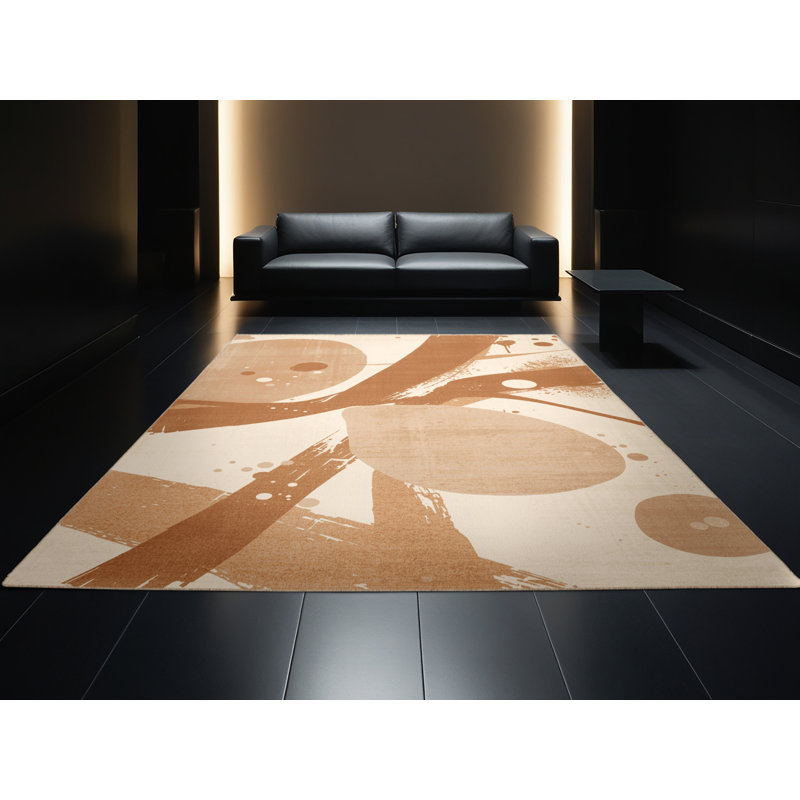 Tapis éclectique abstrait lavable à la machine en brun - reliure beige, 7 x 9