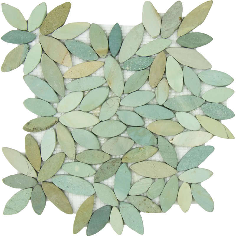 Mosaïque de galets vert-doré en forme de fleurs 12 po x 12 po Designer