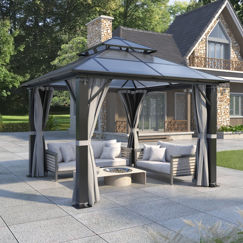 Pavillon de jardin à double toit en polycarbonate de l 10 pi x P 10 pi, L 10 pi x P 10 pi