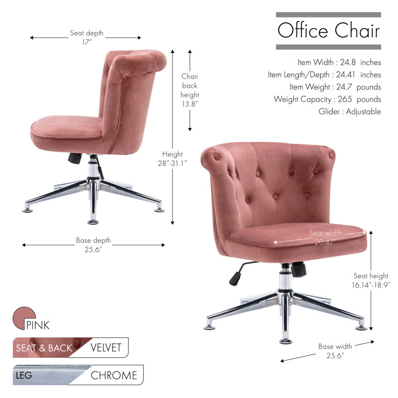 Velvet Office Chair, Pink