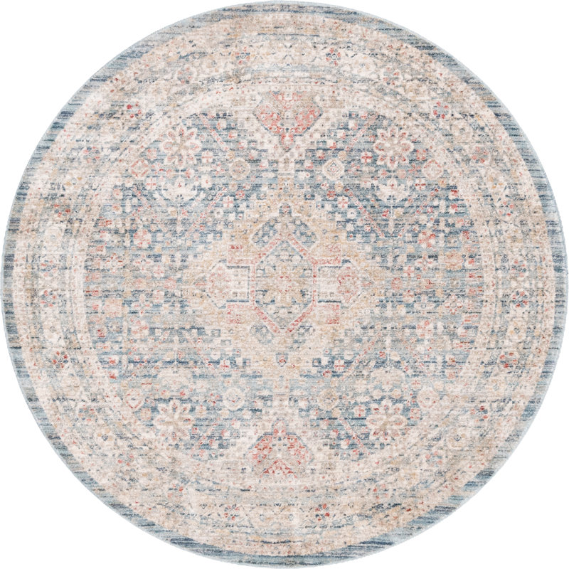 Tapis bleu / beige Araya, Rond 3 pi 3 po