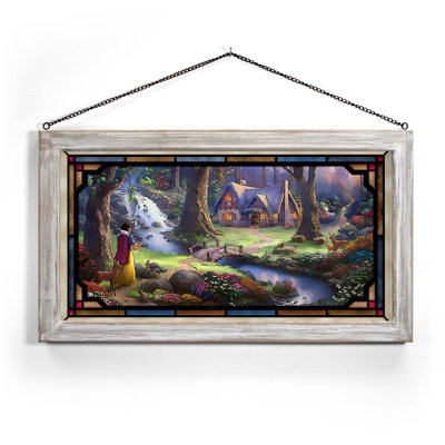SGA SNOW WHITE DISCOVERS COTTAGE 13X23 :TK; STAINED GLASS ART WHITEWASH FRAMED