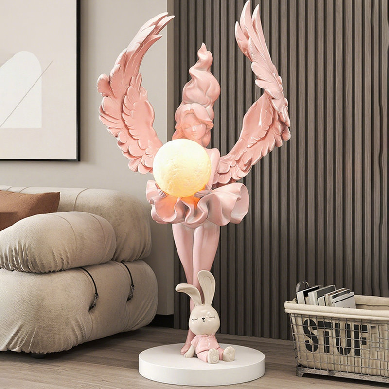Beige + Pink + White Plastic + Resin + Manufactured Wood Free form Floor Lamps, Pink