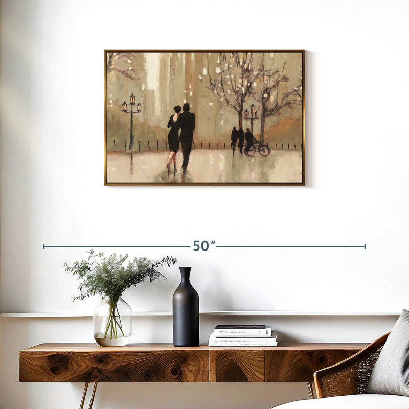 An Evening Out Neutral I, Cadre flottant doré, 31 po x 21 po