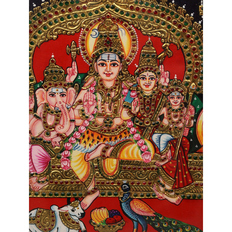 Famille Lord Shiva | Peinture encadrée de Tanjore