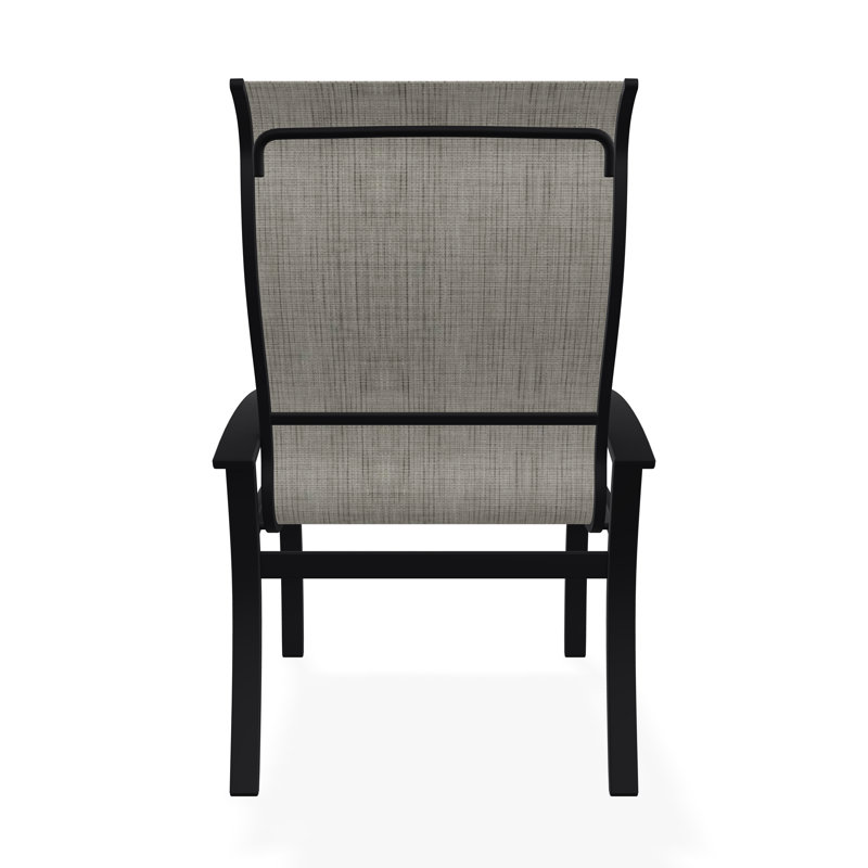 Belle Isle Sling Aluminum Frame Dining Height Supreme Arm Chair with Marine Grade Polymer Arm Accent, Black, Smoke