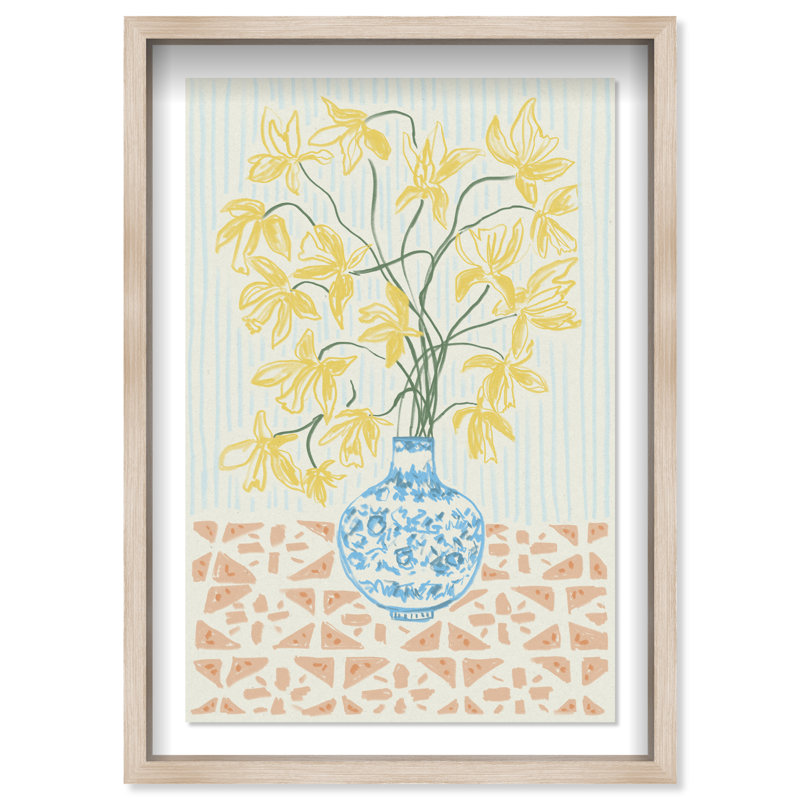 Yellow Iris Summer Print by Oliver Gal, 31.5"H x 21.5"W, Natural Oak Shadowbox