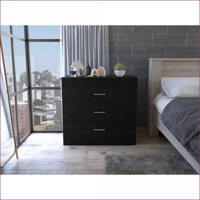 Commodes | Commode moderne à 3 tiroirs avec quincaillerie en métal Melia - Noir | Panneau de particules