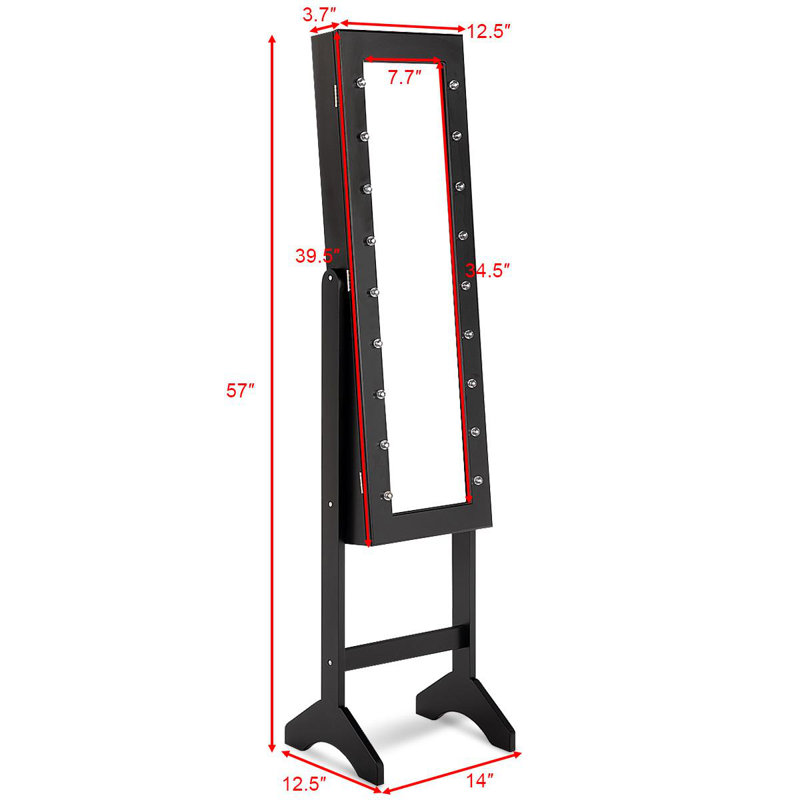 Armoire à bijoux avec miroir, Noir