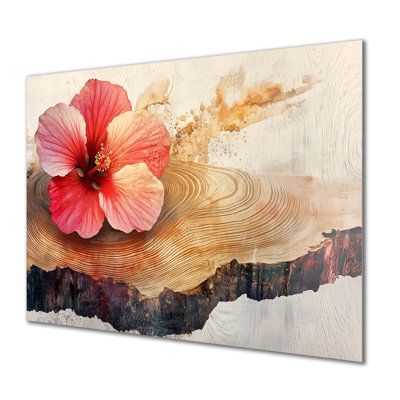 Hibiscus Flowers On Wood - Traditional Metal Art Print, Hibiscus Metal Wall Art