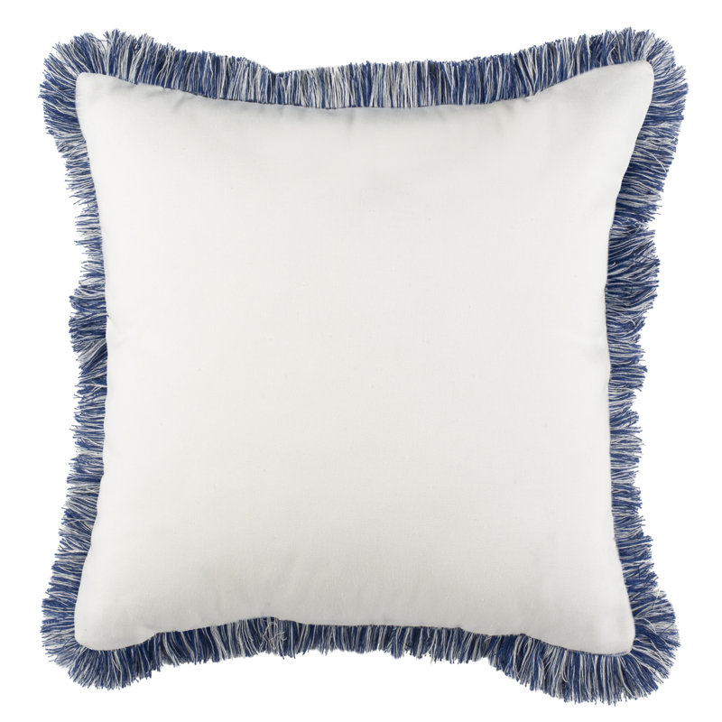 Blue Fringed 16" Square Throw Pillow