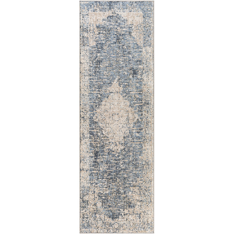 Tapis oriental ivoire / bleu Digit, Tapis de couloir 2 pi 5 po x 8 pi