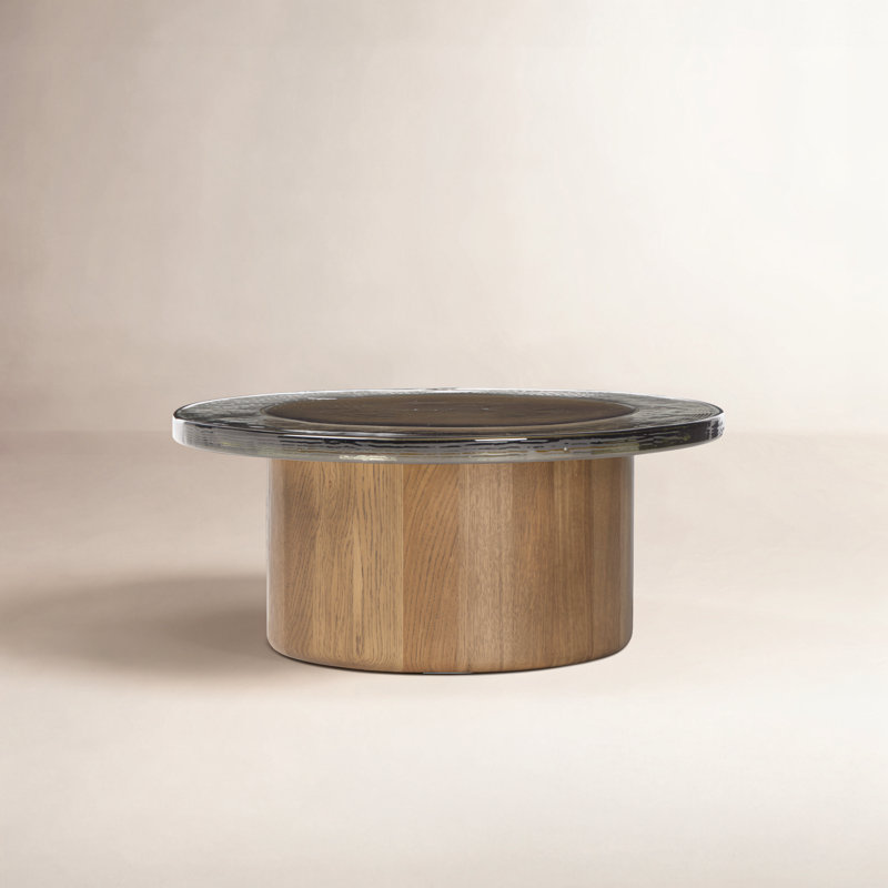 Table basse Jumelle - Chêne brun clair, Verre coulé transparent