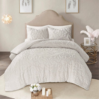 Édredon chic / médaillon en chenille de coton gris avec un motif distinctif