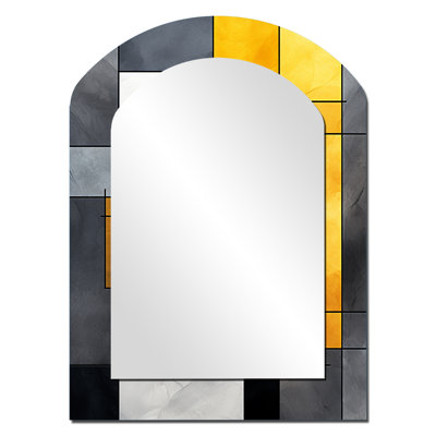 Jaune et gris géométrique fusion 3 - miroir asymétrique géométrique, miroir mural décoratif arche jaune, impression sur métal