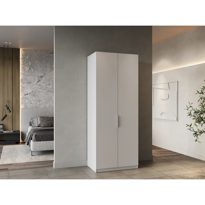Novaly 2 Door Manufactured Wood Wardrobe, White, 203cm H x 79.4cm W x 51.1cm D