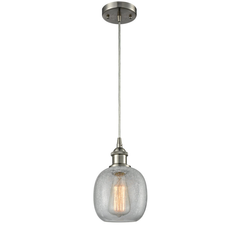 Carlucci 1 - Light Single Pendant, Brushed Satin Nickel, Clear Crackle