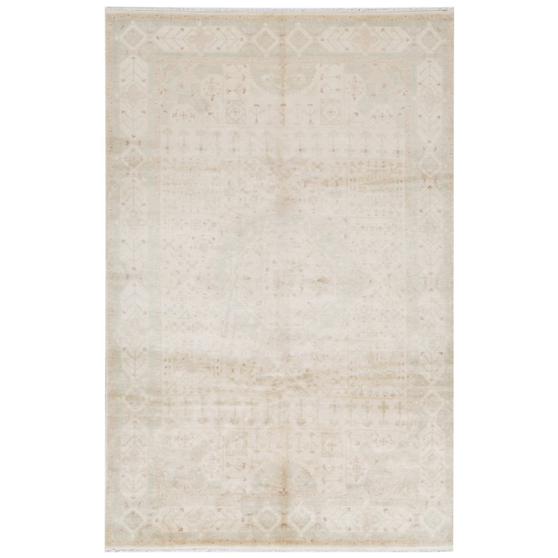 Tapis ivoire noué à la main de haute qualité, Rectangle 6 pi 7 po x 10 pi