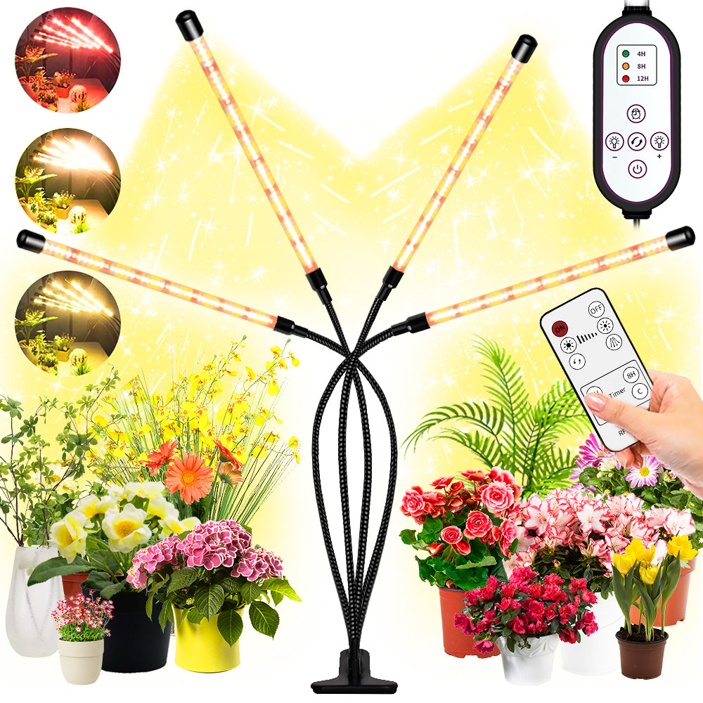 Timer Pflanzenlampe 4 Kopf Led Wachstumslampe Dimmbar Vollspektrum Grow Lichter[volles Spektrum,1 Klemme Mit 4 Lampen