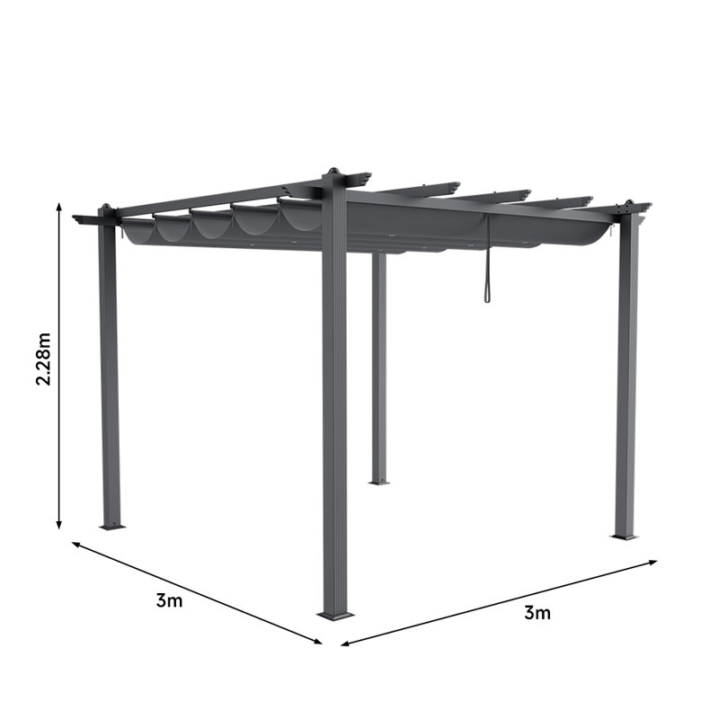 Dakota Fields Polyester Cover Retractable Freestanding Awning, Light Grey, 228cm H x 300cm W x 300cm D