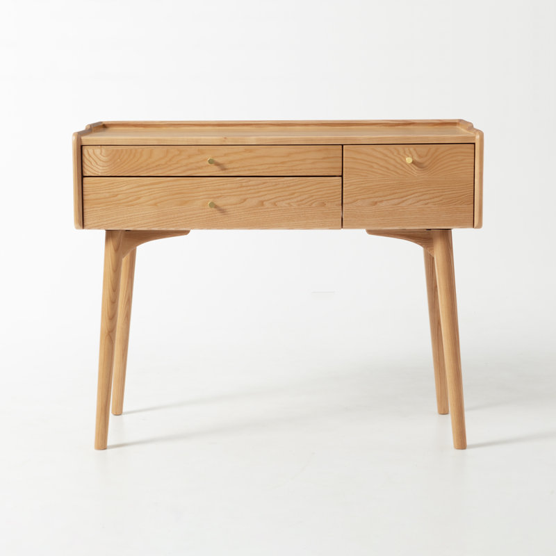 Meuble-lavabo Mid-Century moderne en frêne massif 39,4 po avec 3 tiroirs, Non, Bois de frêne naturel, L 39,4 po