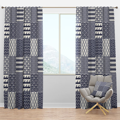 Japanese Ocean Wave Pattern - Patchwork Curtain - Velvet Room darkening - 1 panel